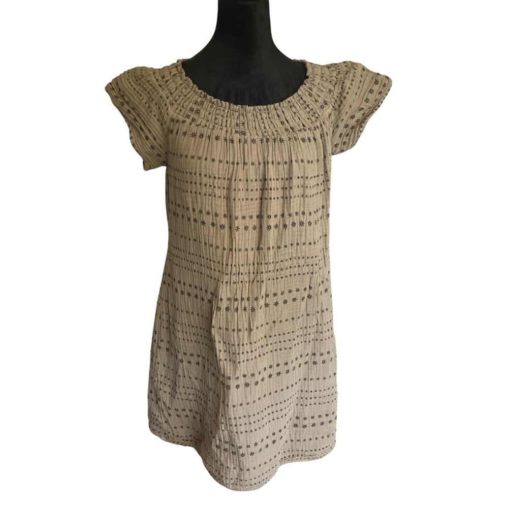 Michael‎ Stars smocked short sleeve olive green tunic babydoll dress size large